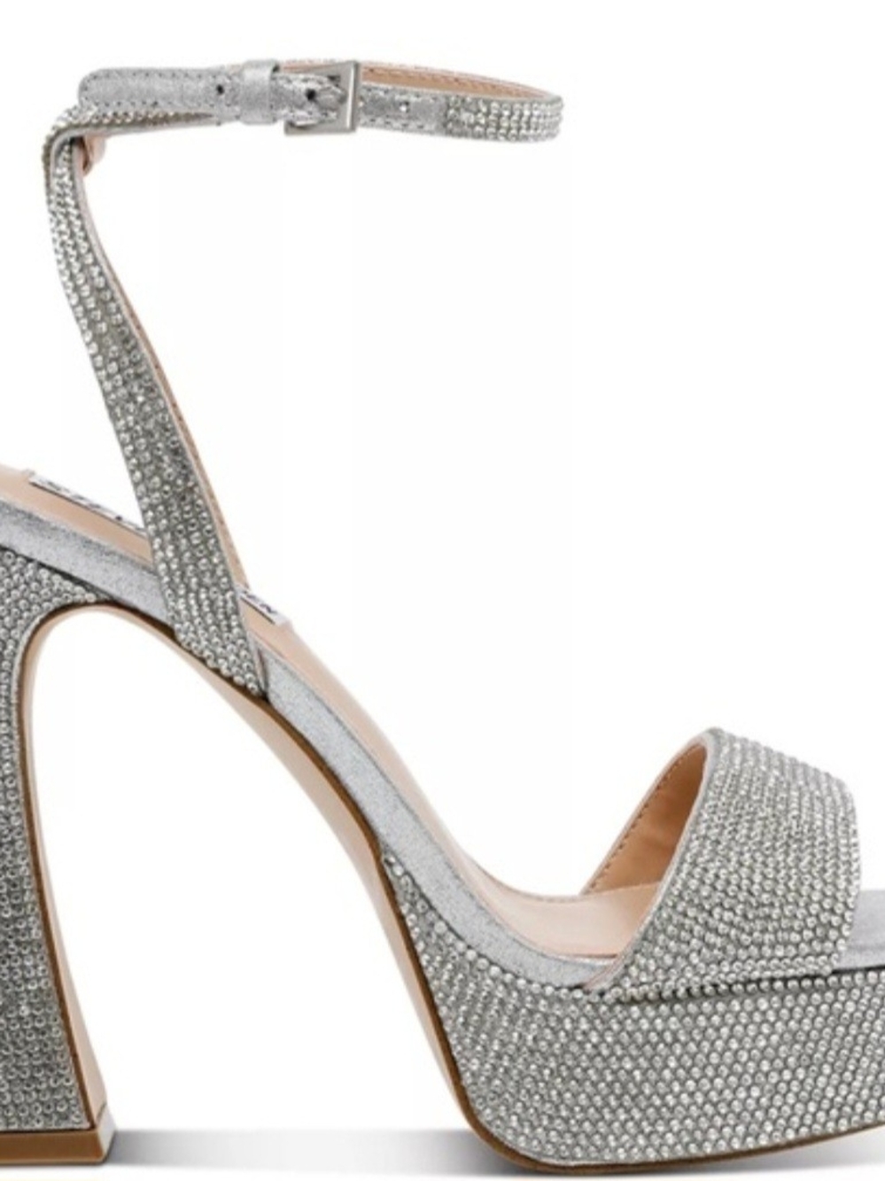 Steve Madden Silver Crystal Platform Ankle-Strap Heels